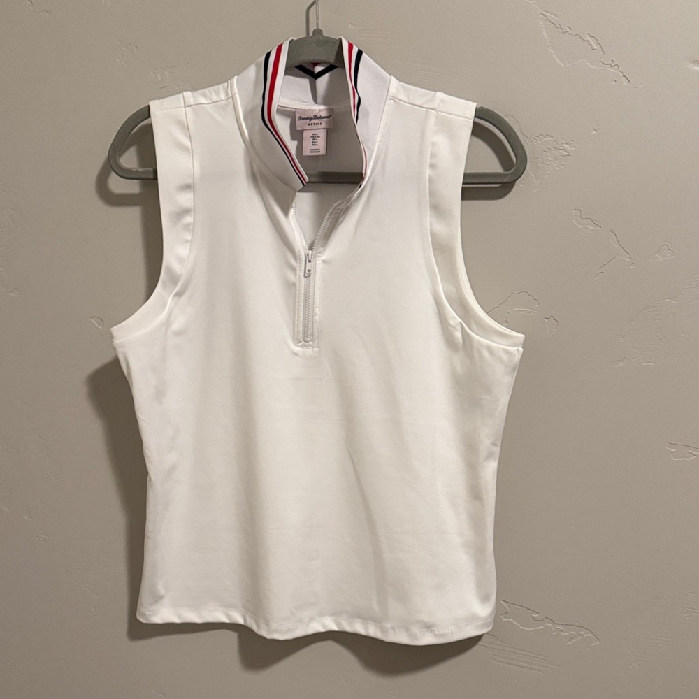 Tommy bahama top in white with red and blue striped collar. 1/4 zip  NWOT